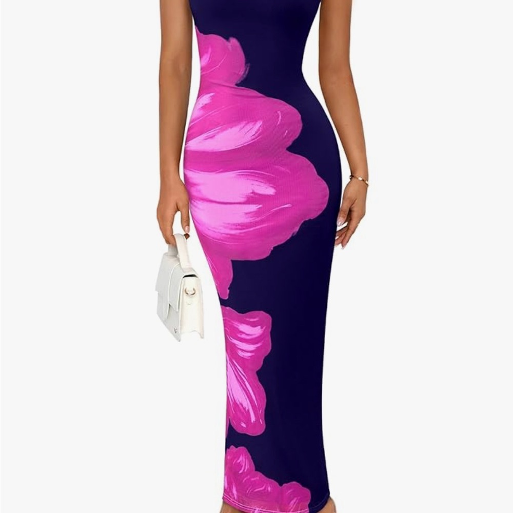 Pink and Purple Bodycon Maxi Dress for Cocktail